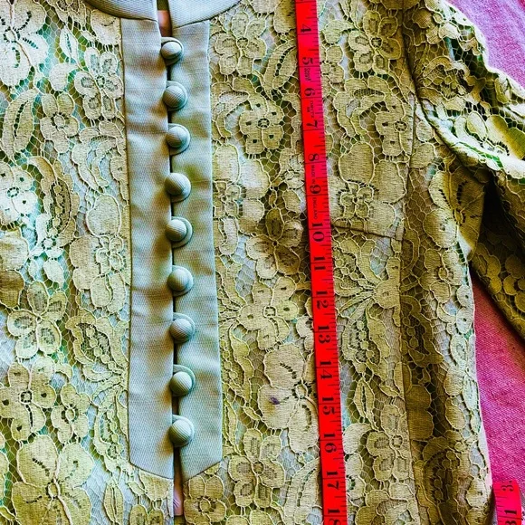 Vintage 60s Women’s 2 Piece Green Lace Dress Matching Cropped Jacket Size S/M - Picture 5 of 14